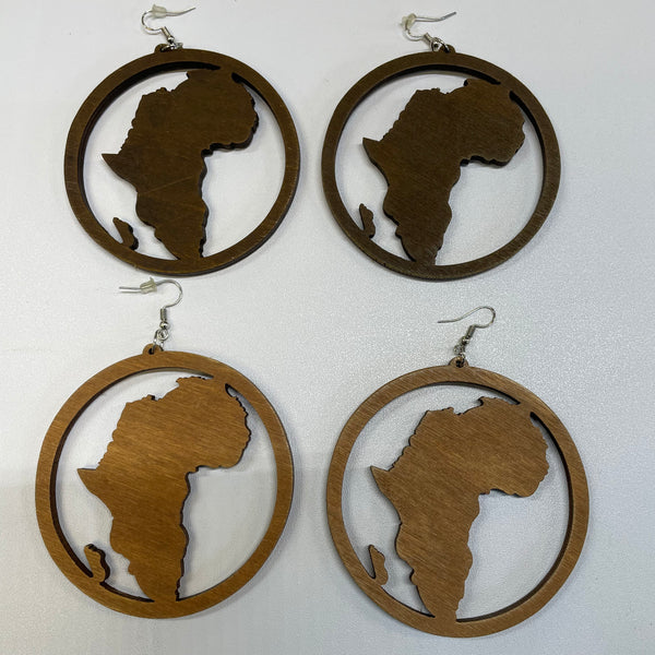 Wooden Africa Map Cutout Design Earrings