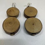 Handmade Earrings - Natural Carved Wood and Semi-precious Beads