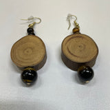 Handmade Earrings - Natural Carved Wood and Semi-precious Beads