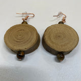 Handmade Earrings - Natural Carved Wood and Semi-precious Beads