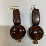 Handmade Earrings - Dark Brown (chocolate) Wood and Glass Beads