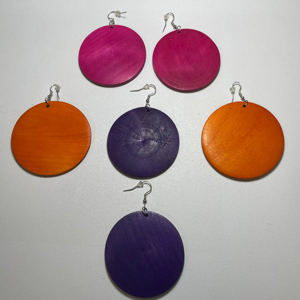 Bold Color Wood Disc Design Earrings