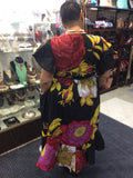 Multicolor Print Cotton Dress with Elastic Waist, Sash & Head Wrap