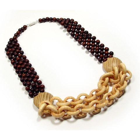 Two Tone Beaded Wooden Necklace