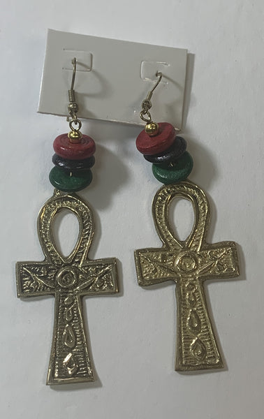 Metal Ankh and Beads Handcrafted Earrings
